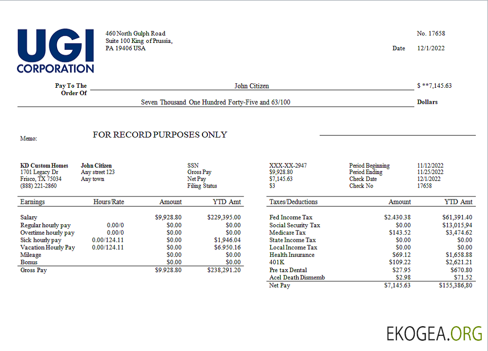 Modèle de fiche d'employé d'une entreprise énergétique américaine